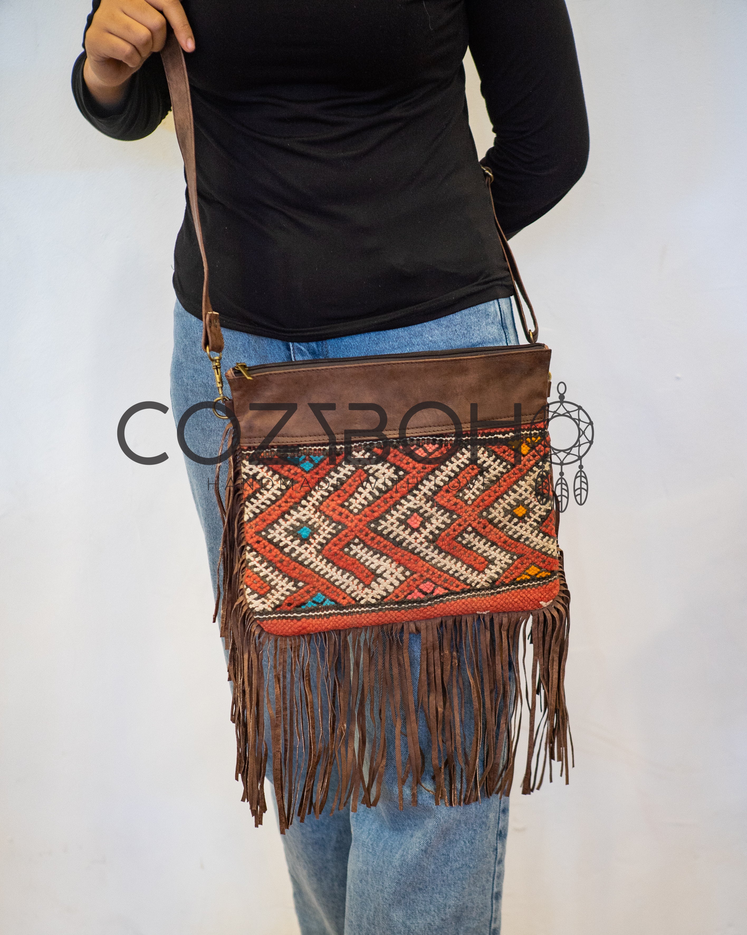 CozyBoho™ Leather Kilim Crossbody Bag