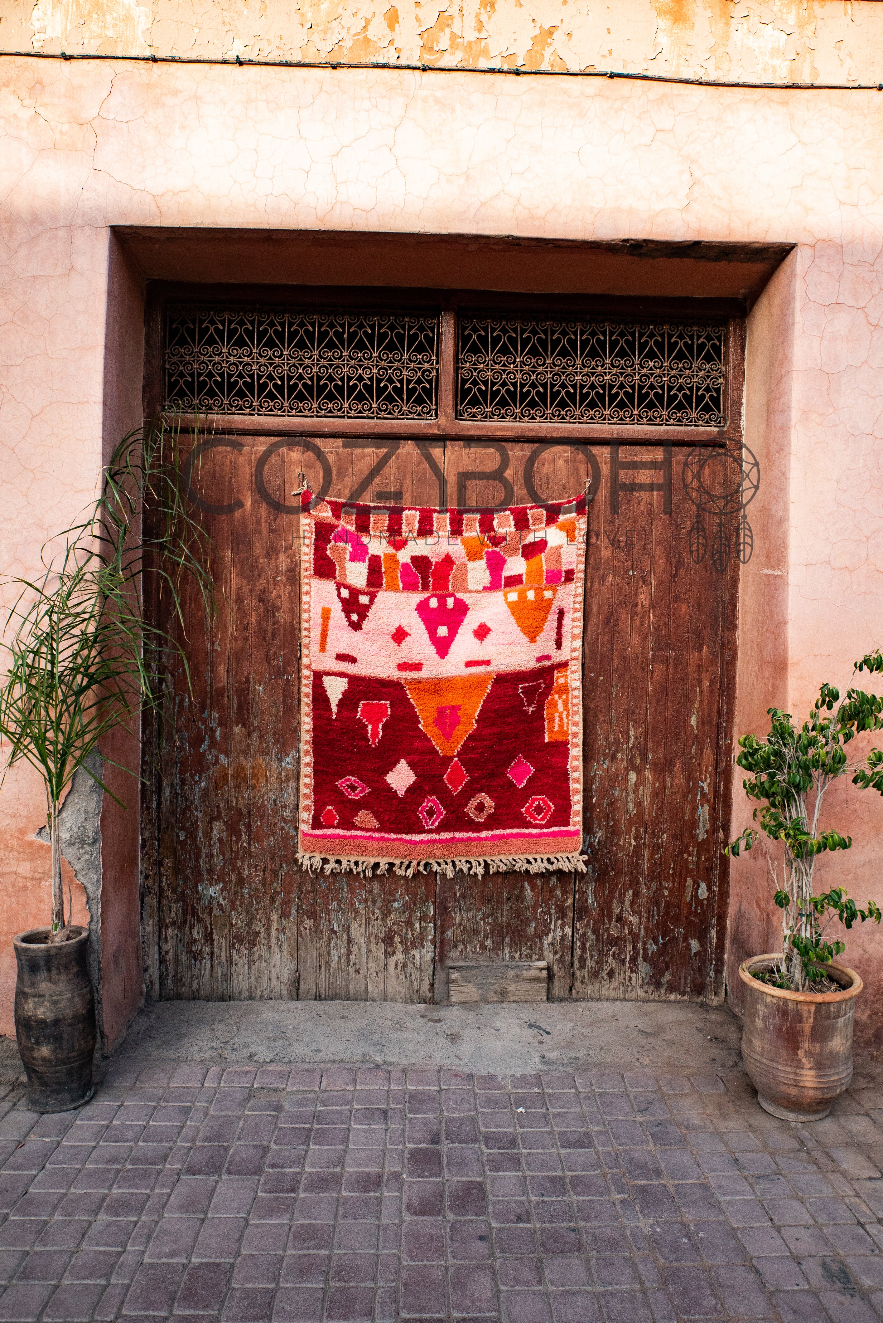 Vintage Moroccan Rug, Vintage Boujaad Rug, 3.9 x 4.7 ft