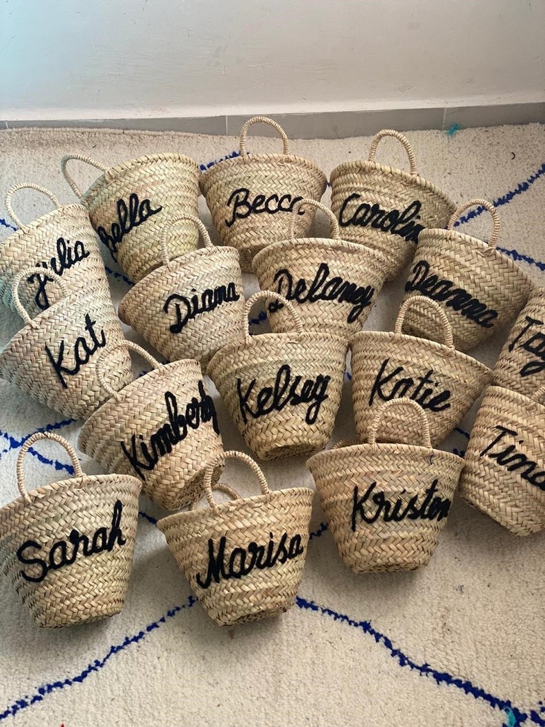Personalized Mini Straw Basket Embroidered