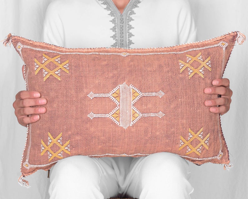Moroccan Pillow Sabra Cushion Cover Cactus Silk 13"x21"