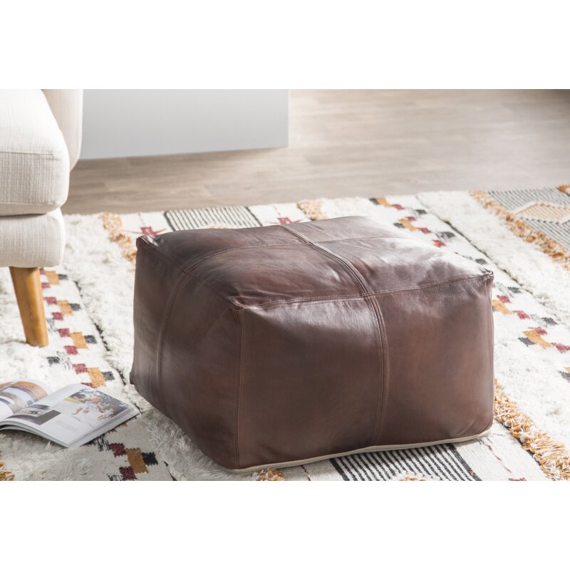 CozyBoho™ Square Leather Pouf Brown