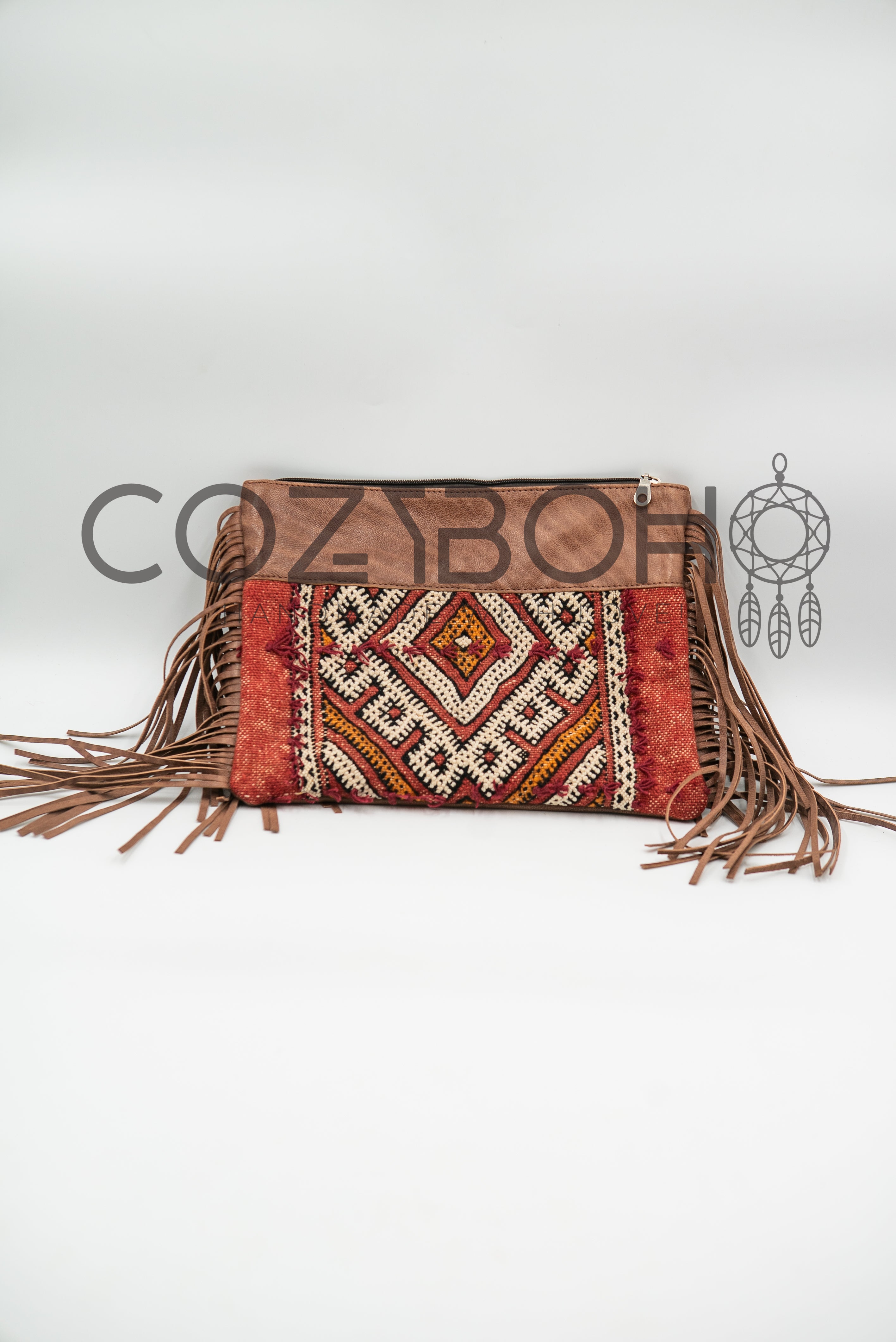 CozyBoho™ Leather Kilim Clutch bag