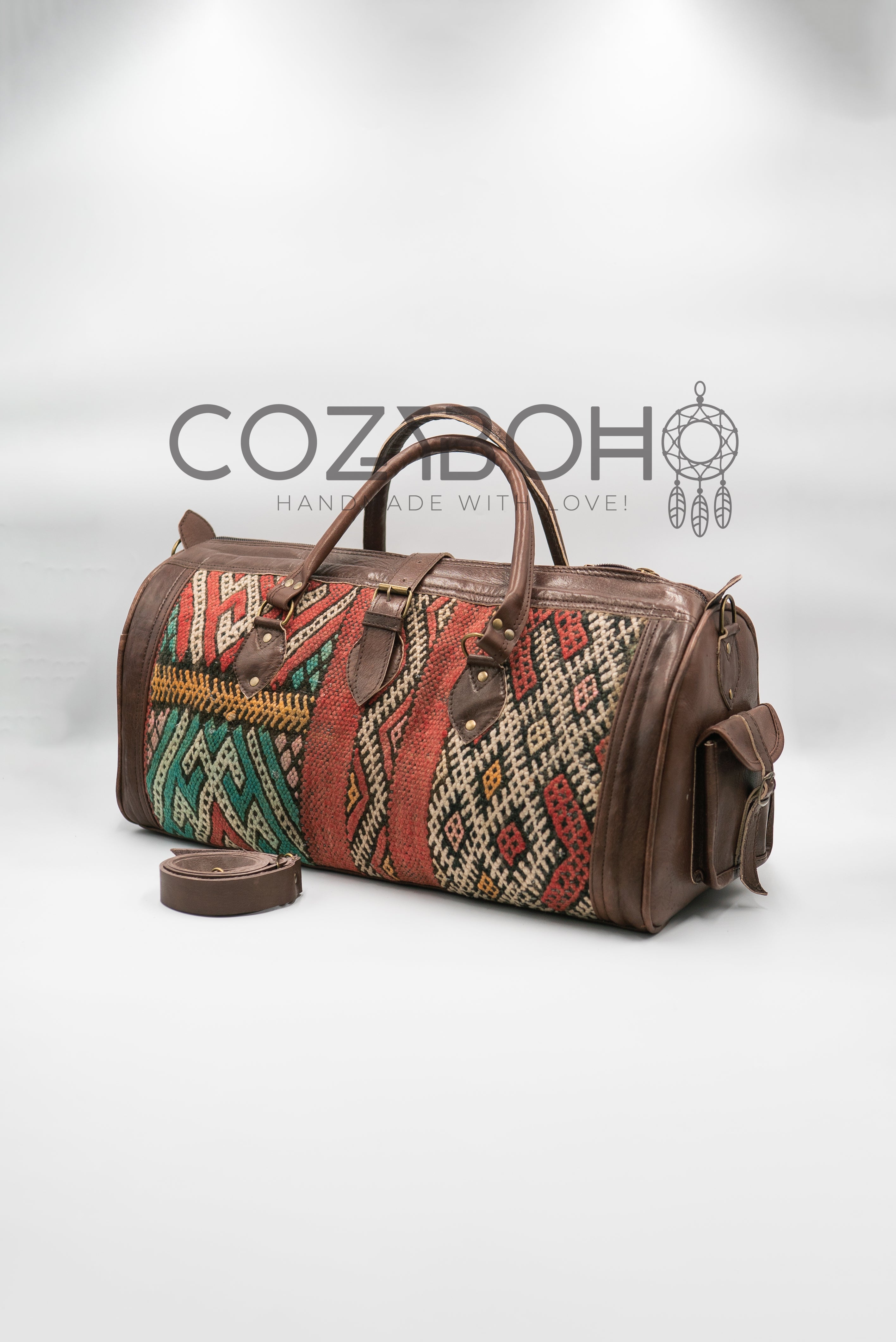 CozyBoho™ Leather Kilim Weekender Bag