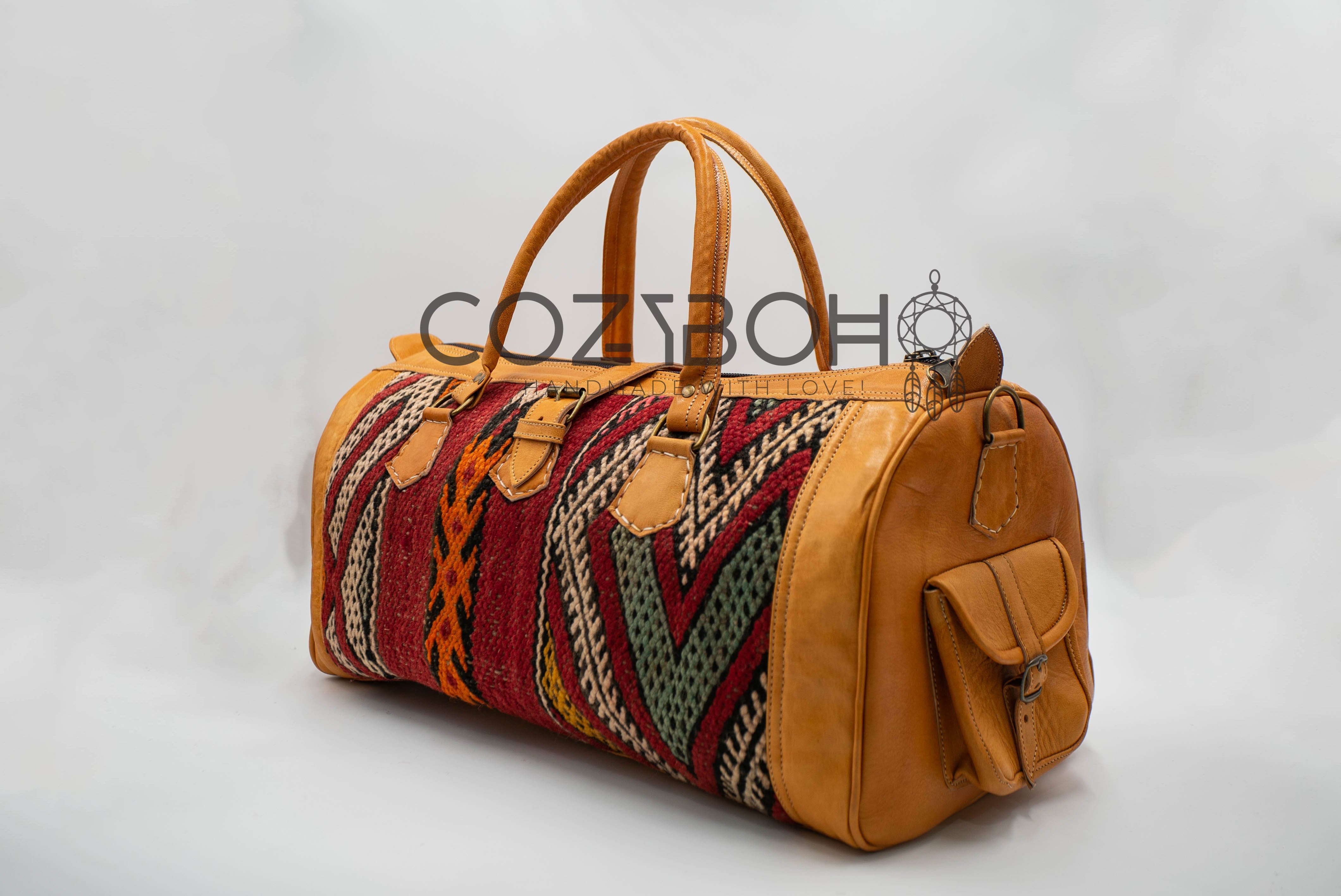 kilim weekender leather bags, kilim travel carpet bags, Boho Weekend B –  Handaa