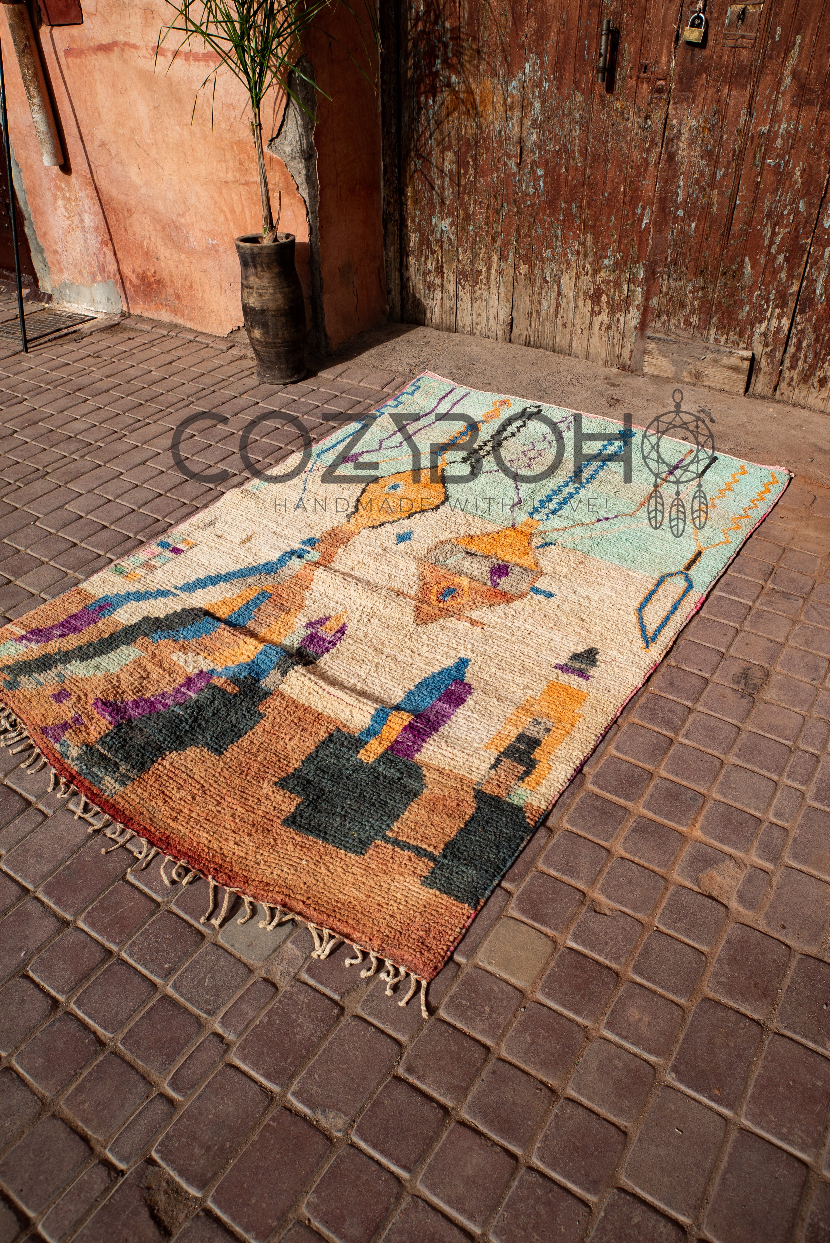 Vintage Moroccan Rug, Vintage Boujaad Rug, 5 x 8.3 ft