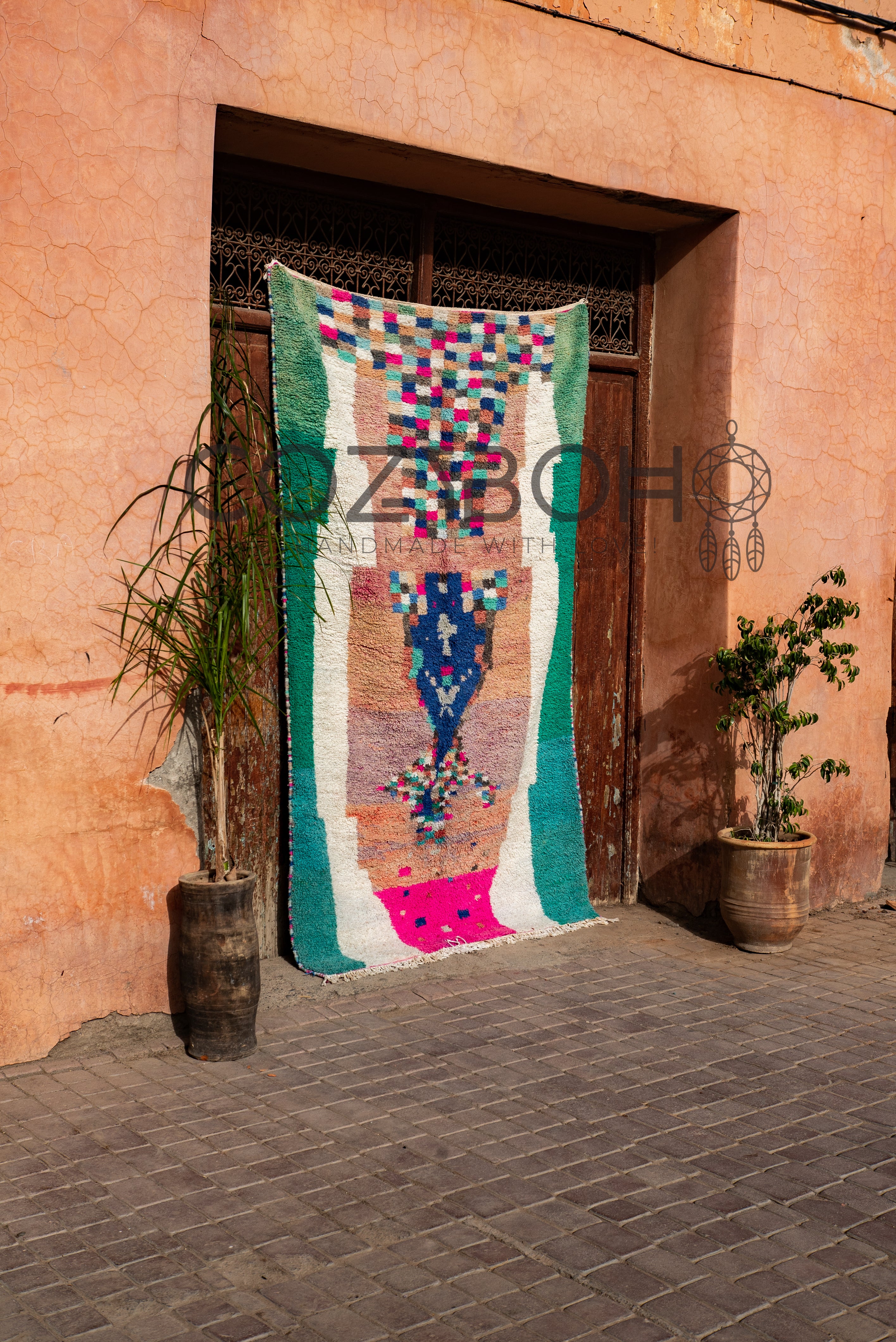 Vintage Moroccan Rug, Vintage Boujaad Rug, 4.9 x 8.3 ft