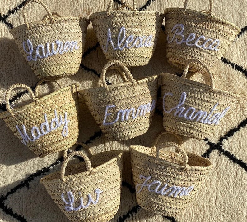 Personalized Mini Straw Basket Embroidered