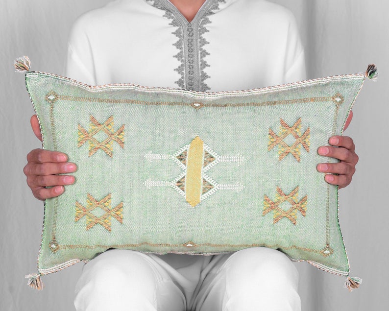 Moroccan Pillow Sabra Cushion Cover Cactus Silk 13"x21"