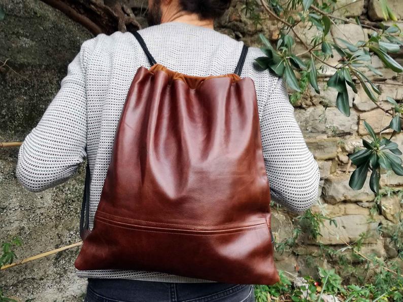 CozyBoho™ Leather Drawstring Bag
