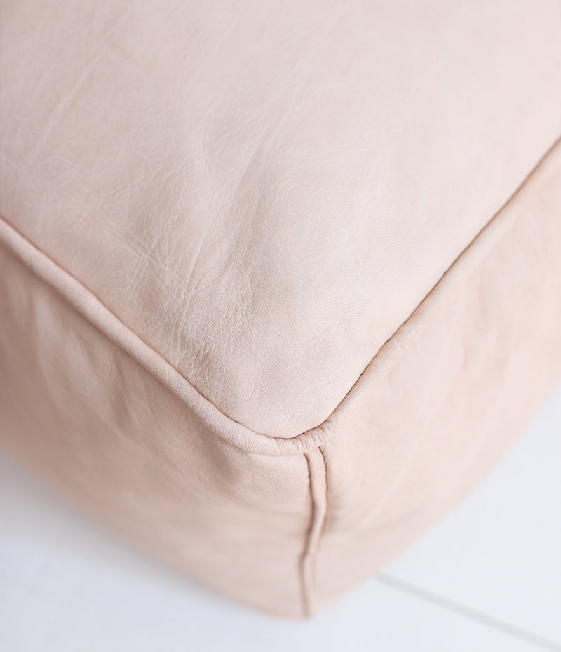 CozyBoho™ Square Leather Pouf Natural