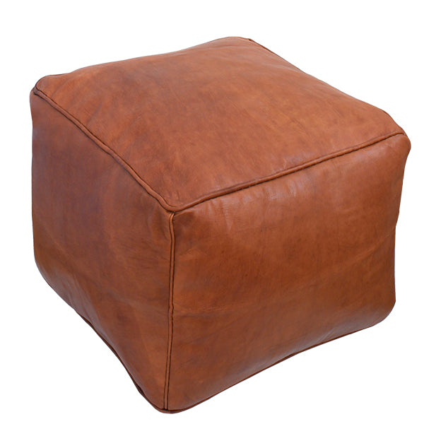 CozyBoho™ Square Leather Pouf Tan